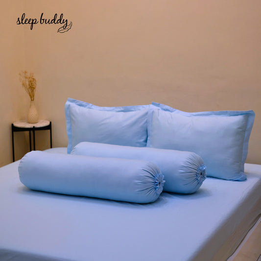 Sleep Buddy Set Sprei Plain Series Spun Blue Cotton Sateen