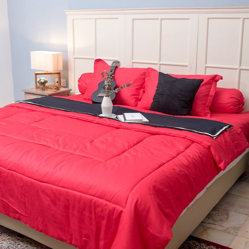 Sleep Buddy Set Sprei Plain Series Red Cotton Sateen