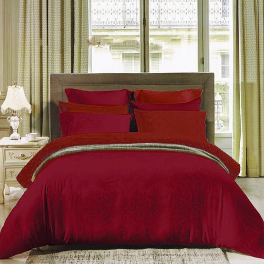 Sleep Buddy Set Sprei Plain Series Maroon Jacquard Lyocell