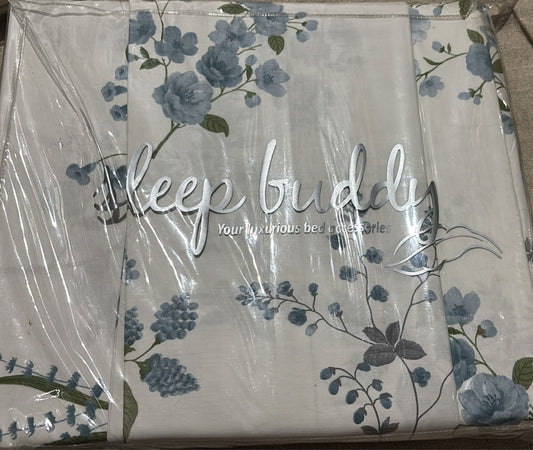 Sleep Buddy Set Sprei Blue Flower Cotton Sateen